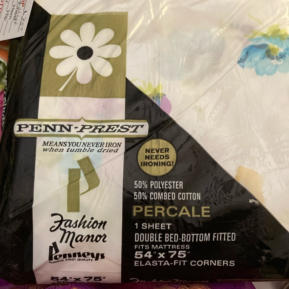 Vintage percale penn-prest JCPenney double bottom fitted sheet NWT unopened‎ 403